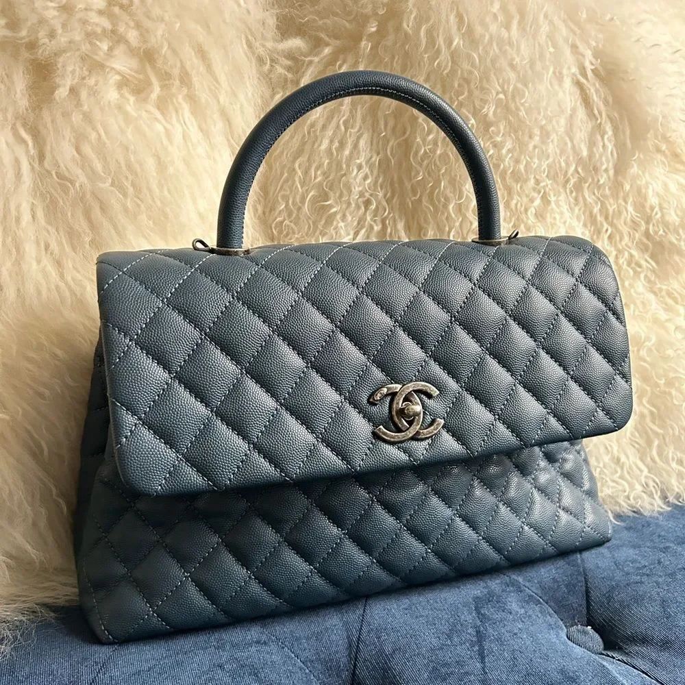 Chanel Coco Top Handle Bag Quilted Caviar Medium blue